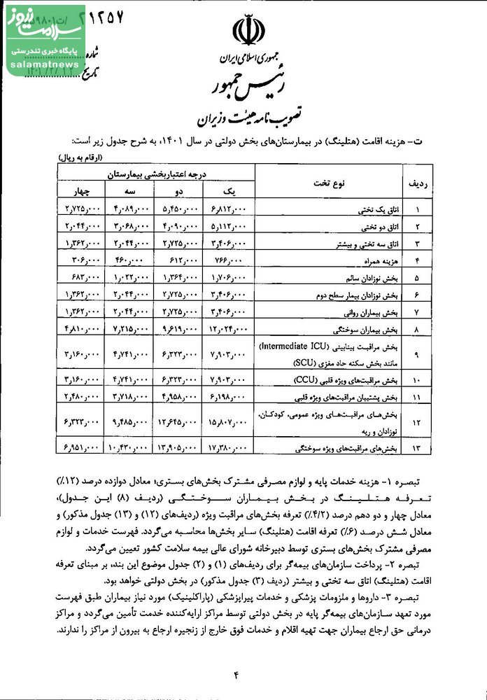 تعرفه خدمات تشخیصی و درمانی سال ۱۴۰۱ ابلاغ شد