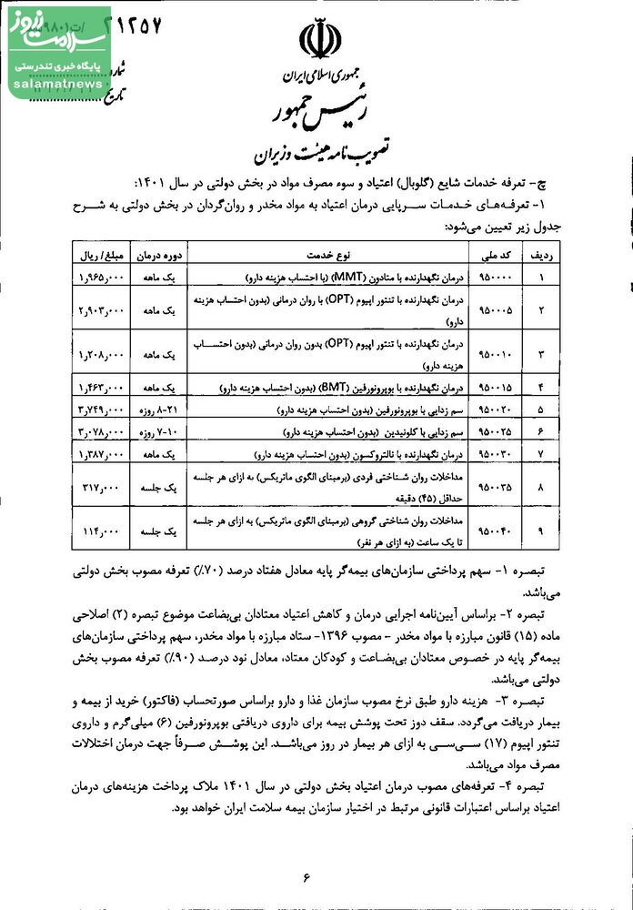 تعرفه خدمات تشخیصی و درمانی سال ۱۴۰۱ ابلاغ شد