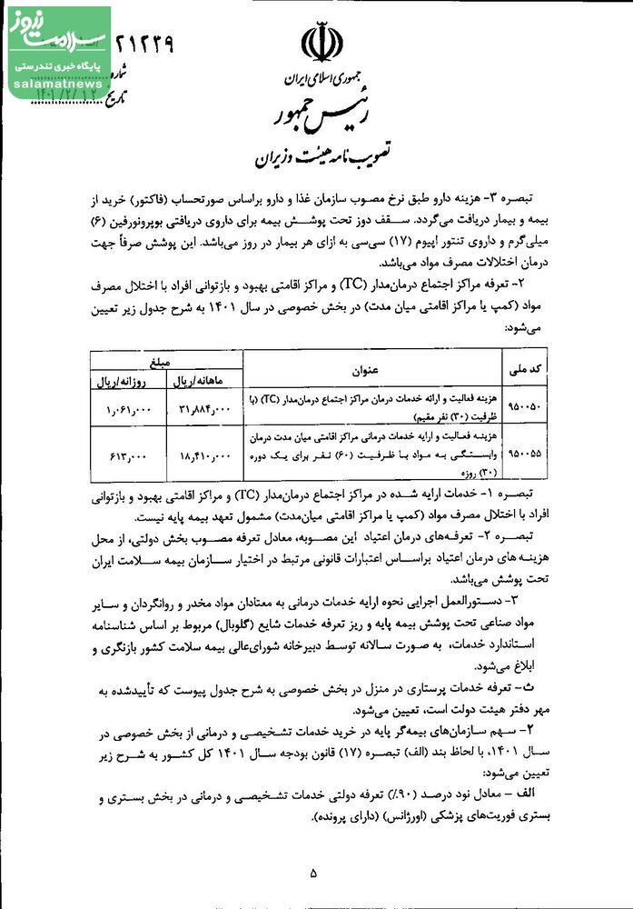 تعرفه خدمات تشخیصی و درمانی سال ۱۴۰۱ ابلاغ شد