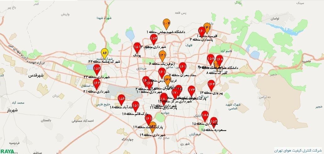 22 ایستگاه سنجش کیفیت هوای تهران در وضعیت «قرمز»