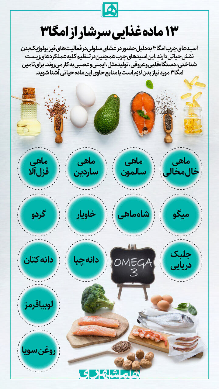 اینفوگرافیک/ ۱۳ ماده غذایی سرشار از امگا ۳
