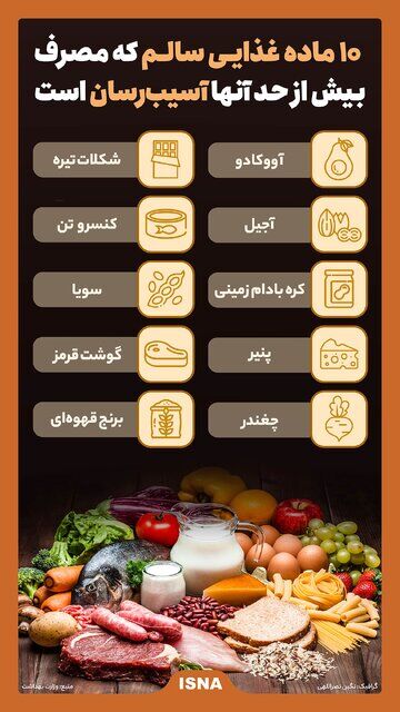 اینفوگرافیک / ۱۰ ماده غذایی سالم که مصرف بیش از حد آن آسیبرسان است