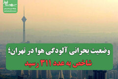 وضعیت بحرانی آلودگی هوا در تهران؛ شاخص به عدد ۳۱۱ رسید