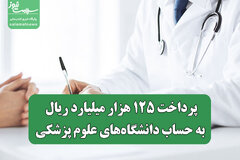 پرداخت ۱۲۵ هزار میلیارد ریال به حساب دانشگاه‌های علوم پزشکی