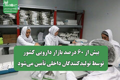 بیش از ۶۰ درصد بازار دارویی کشور توسط تولیدکنندگان داخلی تأمین می‌شود
