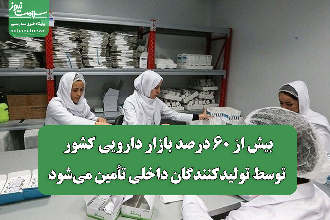 بیش از ۶۰ درصد بازار دارویی کشور توسط تولیدکنندگان داخلی تأمین می‌شود